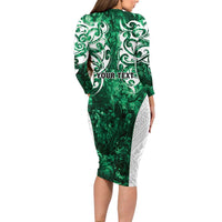 Queensland Maori Kiwi Personalised Family Matching Long Sleeve Bodycon Dress and Hawaiian Shirt Kikirangi Papua Shell Maori Tribal Tattoo LT9 - Polynesian Pride