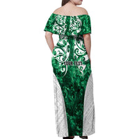 Queensland Maori Kiwi Personalised Family Matching Off Shoulder Maxi Dress and Hawaiian Shirt Kikirangi Papua Shell Maori Tribal Tattoo LT9 - Polynesian Pride