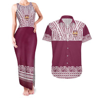 Queensland Maori Nga Hau E Wha Custom Couples Matching Tank Maxi Dress and Hawaiian Shirt Polynesian Maori Tribal Pattern LT9 Maroon - Polynesian Pride