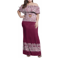 Queensland Maori Nga Hau E Wha Custom Family Matching Off Shoulder Maxi Dress and Hawaiian Shirt Polynesian Maori Tribal Pattern LT9 Mom's Dress Maroon - Polynesian Pride