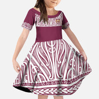 Queensland Maori Nga Hau E Wha Custom Family Matching Summer Maxi Dress and Hawaiian Shirt Polynesian Maori Tribal Pattern LT9 Daughter's Dress Maroon - Polynesian Pride