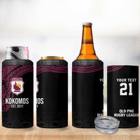 Queensland Papua New Guinea Custom 4 in 1 Can Cooler Tumbler All Black Pacific PNG Tribal Style LT9 - Polynesian Pride