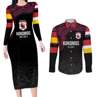 Queensland Papua New Guinea Custom Couples Matching Long Sleeve Bodycon Dress and Long Sleeve Button Shirt All Black Pacific PNG Tribal Style LT9 Black - Polynesian Pride
