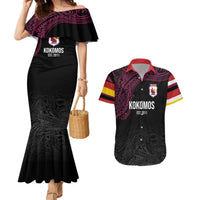 Queensland Papua New Guinea Custom Couples Matching Mermaid Dress and Hawaiian Shirt All Black Pacific PNG Tribal Style LT9 Black - Polynesian Pride
