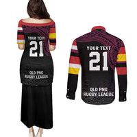 Queensland Papua New Guinea Custom Couples Matching Puletasi and Long Sleeve Button Shirt All Black Pacific PNG Tribal Style LT9 - Polynesian Pride