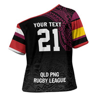 Queensland Papua New Guinea Custom Cross Shoulder Shirt All Black Pacific PNG Tribal Style LT9 - Polynesian Pride
