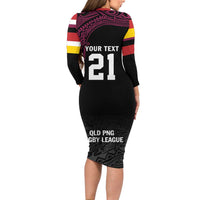 Queensland Papua New Guinea Custom Family Matching Long Sleeve Bodycon Dress and Hawaiian Shirt All Black Pacific PNG Tribal Style LT9 - Polynesian Pride