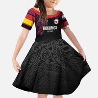 Queensland Papua New Guinea Custom Family Matching Tank Maxi Dress and Hawaiian Shirt All Black Pacific PNG Tribal Style LT9 Daughter's Dress Black - Polynesian Pride