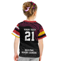 Queensland Papua New Guinea Custom Kid T Shirt All Black Pacific PNG Tribal Style LT9 - Polynesian Pride