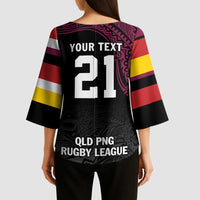 Queensland Papua New Guinea Custom Kimono Sleeve Blouse All Black Pacific PNG Tribal Style LT9 - Polynesian Pride
