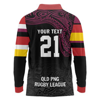 Queensland Papua New Guinea Custom Long Sleeve Polo Shirt All Black Pacific PNG Tribal Style LT9 - Polynesian Pride
