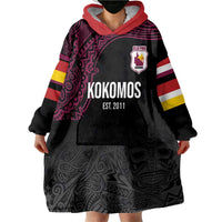 Queensland Papua New Guinea Custom Wearable Blanket Hoodie All Black Pacific PNG Tribal Style LT9 - Polynesian Pride