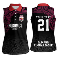 Queensland Papua New Guinea Custom Women Sleeveless Polo Shirt All Black Pacific PNG Tribal Style LT9 - Polynesian Pride