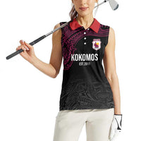 Queensland Papua New Guinea Custom Women Sleeveless Polo Shirt All Black Pacific PNG Tribal Style LT9 - Polynesian Pride