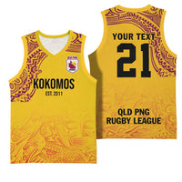 Queensland Papua New Guinea Custom Basketball Jersey All Gold Pacific PNG Tribal Style - Polynesian Pride