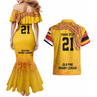 Queensland Papua New Guinea Custom Couples Matching Mermaid Dress and Hawaiian Shirt All Gold Pacific PNG Tribal Style LT9 - Polynesian Pride