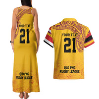Queensland Papua New Guinea Custom Couples Matching Tank Maxi Dress and Hawaiian Shirt All Gold Pacific PNG Tribal Style LT9 - Polynesian Pride