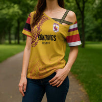 Queensland Papua New Guinea Custom Cross Shoulder Shirt All Gold Pacific PNG Tribal Style LT9 - Polynesian Pride