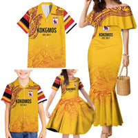 Queensland Papua New Guinea Custom Family Matching Mermaid Dress and Hawaiian Shirt All Gold Pacific PNG Tribal Style LT9 - Polynesian Pride