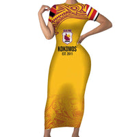 Queensland Papua New Guinea Custom Family Matching Short Sleeve Bodycon Dress and Hawaiian Shirt All Gold Pacific PNG Tribal Style LT9 Mom's Dress Gold - Polynesian Pride