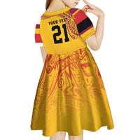 Queensland Papua New Guinea Custom Kid Short Sleeve Dress All Gold Pacific PNG Tribal Style LT9 - Polynesian Pride
