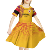 Queensland Papua New Guinea Custom Kid Short Sleeve Dress All Gold Pacific PNG Tribal Style LT9 - Polynesian Pride