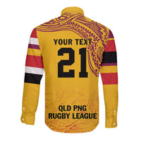 Queensland Papua New Guinea Custom Long Sleeve Button Shirt All Gold Pacific PNG Tribal Style LT9 - Polynesian Pride