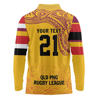 Queensland Papua New Guinea Custom Long Sleeve Polo Shirt All Gold Pacific PNG Tribal Style LT9 - Polynesian Pride