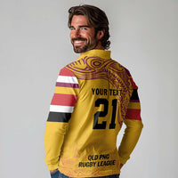 Queensland Papua New Guinea Custom Long Sleeve Polo Shirt All Gold Pacific PNG Tribal Style LT9 - Polynesian Pride