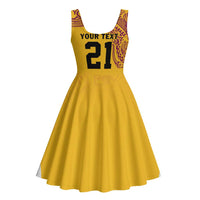 Queensland Papua New Guinea Custom Midi Dress All Gold Pacific PNG Tribal Style LT9 - Polynesian Pride