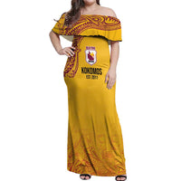 Queensland Papua New Guinea Custom Off Shoulder Maxi Dress All Gold Pacific PNG Tribal Style LT9 Women Gold - Polynesian Pride