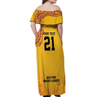 Queensland Papua New Guinea Custom Off Shoulder Maxi Dress All Gold Pacific PNG Tribal Style LT9 - Polynesian Pride