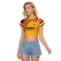 Queensland Papua New Guinea Custom Raglan Cropped T Shirt All Gold Pacific PNG Tribal Style LT9 Female Gold - Polynesian Pride