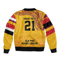 Queensland Papua New Guinea Custom Sleeve Zip Bomber Jacket All Gold Pacific PNG Tribal Style LT9 - Polynesian Pride