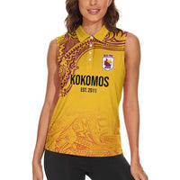 Queensland Papua New Guinea Custom Women Sleeveless Polo Shirt All Gold Pacific PNG Tribal Style LT9 - Polynesian Pride