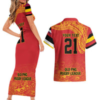 Queensland Papua New Guinea Custom Couples Matching Short Sleeve Bodycon Dress and Hawaiian Shirt All Red Pacific PNG Tribal Style LT9 - Polynesian Pride