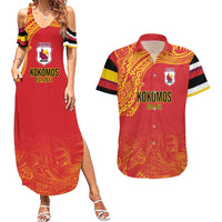 Queensland Papua New Guinea Custom Couples Matching Summer Maxi Dress and Hawaiian Shirt All Red Pacific PNG Tribal Style LT9 Red - Polynesian Pride