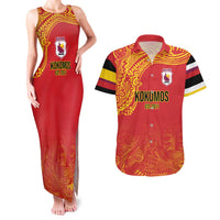 Queensland Papua New Guinea Custom Couples Matching Tank Maxi Dress and Hawaiian Shirt All Red Pacific PNG Tribal Style LT9 Red - Polynesian Pride