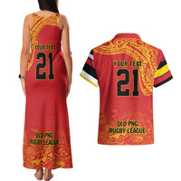 Queensland Papua New Guinea Custom Couples Matching Tank Maxi Dress and Hawaiian Shirt All Red Pacific PNG Tribal Style LT9 - Polynesian Pride