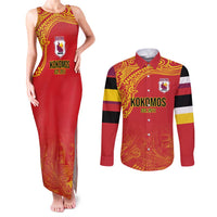 Queensland Papua New Guinea Custom Couples Matching Tank Maxi Dress and Long Sleeve Button Shirt All Red Pacific PNG Tribal Style LT9 Red - Polynesian Pride