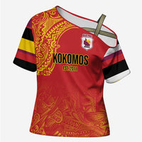 Queensland Papua New Guinea Custom Cross Shoulder Shirt All Red Pacific PNG Tribal Style LT9 Female Red - Polynesian Pride