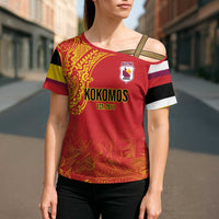 Queensland Papua New Guinea Custom Cross Shoulder Shirt All Red Pacific PNG Tribal Style LT9 - Polynesian Pride