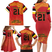 Queensland Papua New Guinea Custom Family Matching Long Sleeve Bodycon Dress and Hawaiian Shirt All Red Pacific PNG Tribal Style LT9 - Polynesian Pride