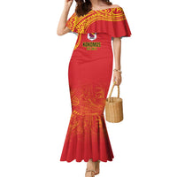 Queensland Papua New Guinea Custom Family Matching Mermaid Dress and Hawaiian Shirt All Red Pacific PNG Tribal Style LT9 Mom's Dress Red - Polynesian Pride