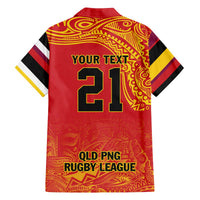Queensland Papua New Guinea Custom Family Matching Off The Shoulder Long Sleeve Dress and Hawaiian Shirt All Red Pacific PNG Tribal Style LT9 - Polynesian Pride