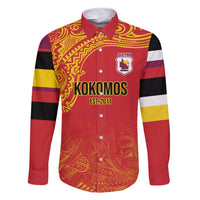 Queensland Papua New Guinea Custom Family Matching Short Sleeve Bodycon Dress and Hawaiian Shirt All Red Pacific PNG Tribal Style LT9 Dad's Shirt - Long Sleeve Red - Polynesian Pride