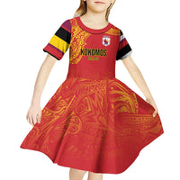 Queensland Papua New Guinea Custom Kid Short Sleeve Dress All Red Pacific PNG Tribal Style LT9 - Polynesian Pride