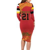 Queensland Papua New Guinea Custom Long Sleeve Bodycon Dress All Red Pacific PNG Tribal Style LT9 - Polynesian Pride