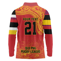 Queensland Papua New Guinea Custom Long Sleeve Polo Shirt All Red Pacific PNG Tribal Style LT9 - Polynesian Pride