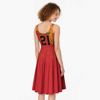 Queensland Papua New Guinea Custom Midi Dress All Red Pacific PNG Tribal Style LT9 - Polynesian Pride